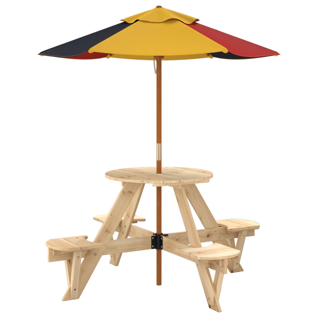 Table de pique-nique pour 4 enfants avec parasol rond sapin