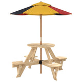 Table de pique-nique pour 4 enfants avec parasol rond sapin