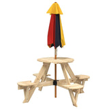 Table de pique-nique pour 4 enfants avec parasol rond sapin