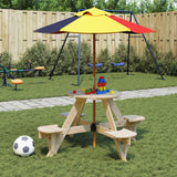 Table de pique-nique pour 4 enfants avec parasol rond sapin