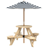 Table de pique-nique pour 4 enfants avec parasol rond sapin