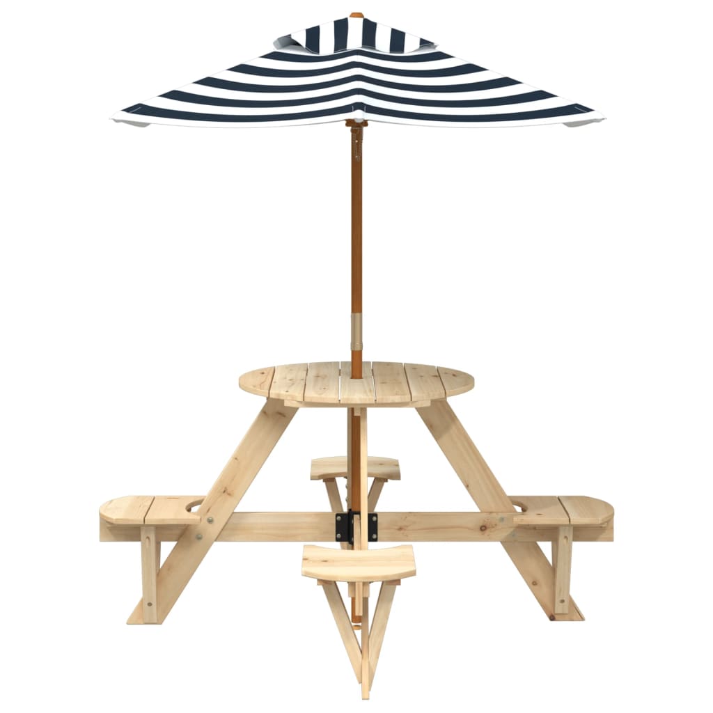 Table de pique-nique pour 4 enfants avec parasol rond sapin