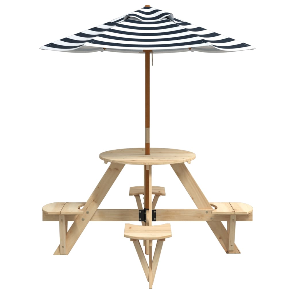 Table de pique-nique pour 4 enfants avec parasol rond sapin