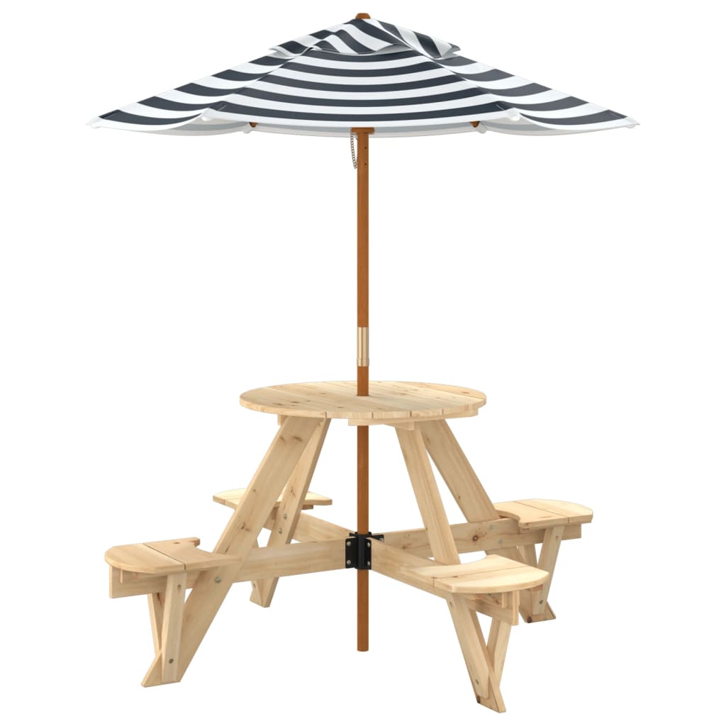 Table de pique-nique pour 4 enfants avec parasol rond sapin