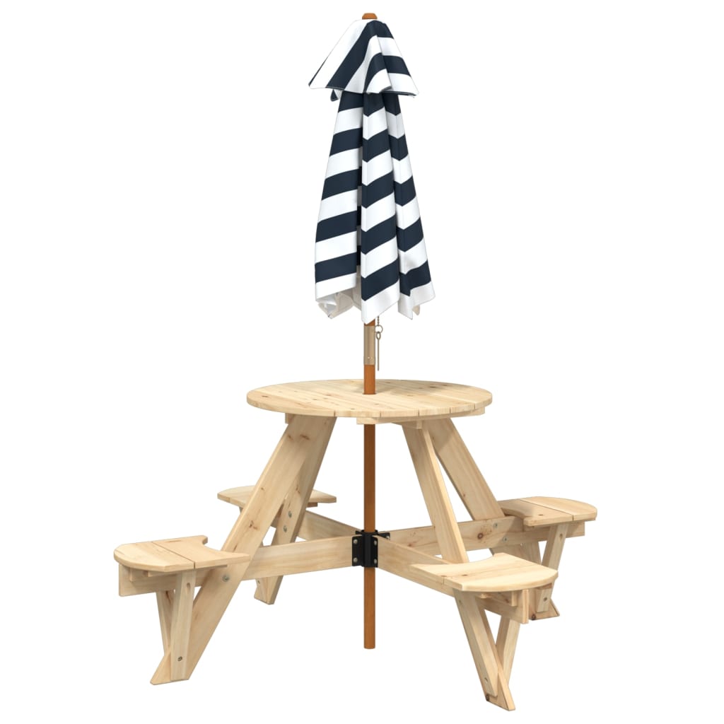 Table de pique-nique pour 4 enfants avec parasol rond sapin