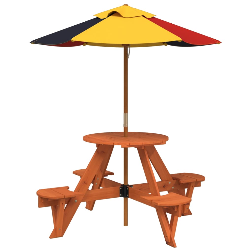 Table de pique-nique pour 4 enfants avec parasol rond sapin