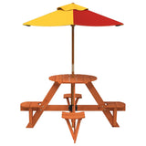 Table de pique-nique pour 4 enfants avec parasol rond sapin