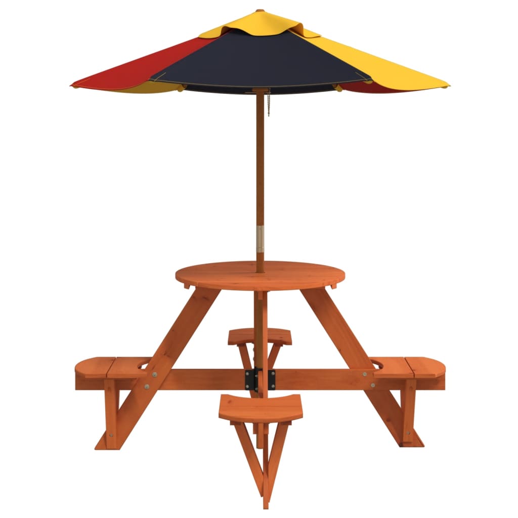 Table de pique-nique pour 4 enfants avec parasol rond sapin