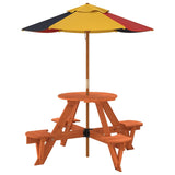 Table de pique-nique pour 4 enfants avec parasol rond sapin