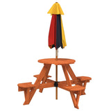 Table de pique-nique pour 4 enfants avec parasol rond sapin