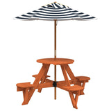 Table de pique-nique pour 4 enfants avec parasol rond sapin