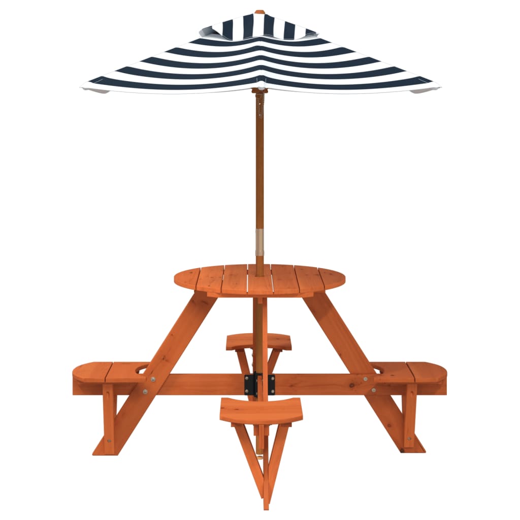 Table de pique-nique pour 4 enfants avec parasol rond sapin