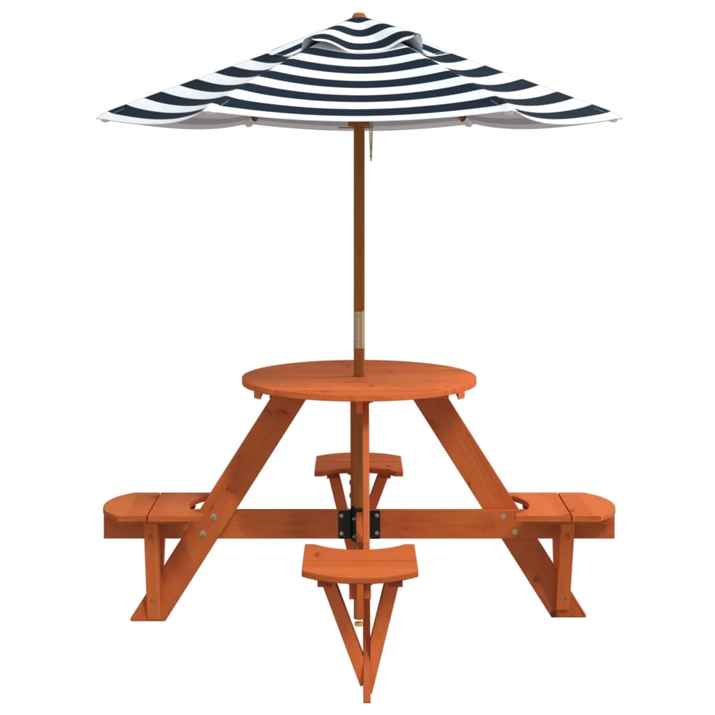 Table de pique-nique pour 4 enfants avec parasol rond sapin