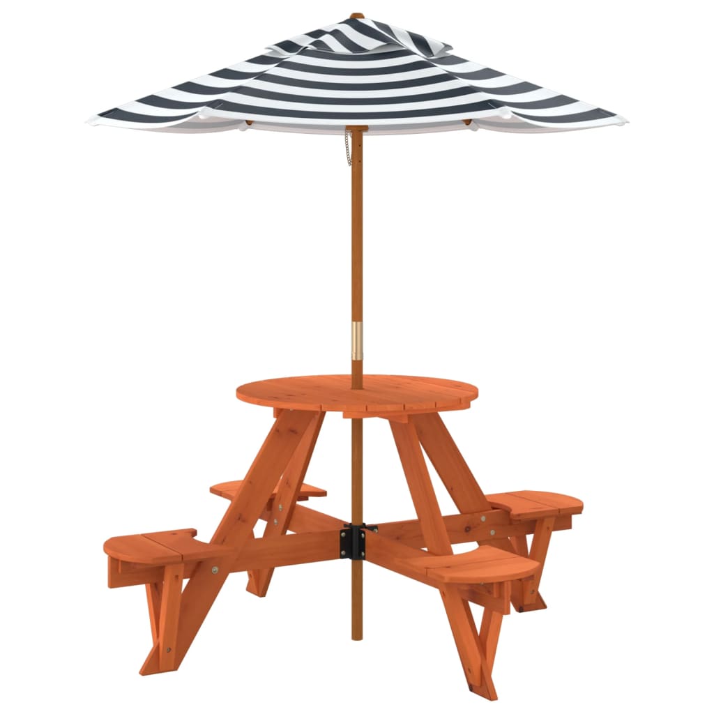 Table de pique-nique pour 4 enfants avec parasol rond sapin