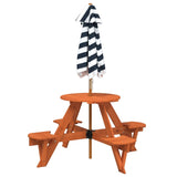 Table de pique-nique pour 4 enfants avec parasol rond sapin