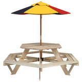 Table de pique-nique pour 6 enfants avec parasol hexagone sapin