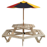 Table de pique-nique pour 6 enfants avec parasol hexagone sapin