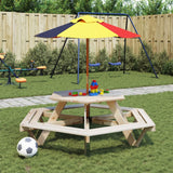 Table de pique-nique pour 6 enfants avec parasol hexagone sapin