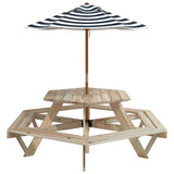 Table de pique-nique pour 6 enfants avec parasol hexagone sapin