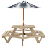 Table de pique-nique pour 6 enfants avec parasol hexagone sapin