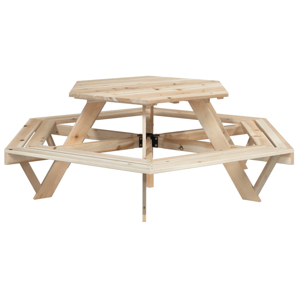 Table de pique-nique pour 6 enfants avec parasol hexagone sapin