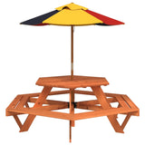 Table de pique-nique pour 6 enfants avec parasol hexagone sapin