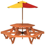 Table de pique-nique pour 6 enfants avec parasol hexagone sapin