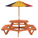 Table de pique-nique pour 6 enfants avec parasol hexagone sapin