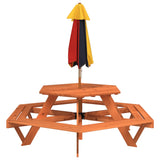 Table de pique-nique pour 6 enfants avec parasol hexagone sapin