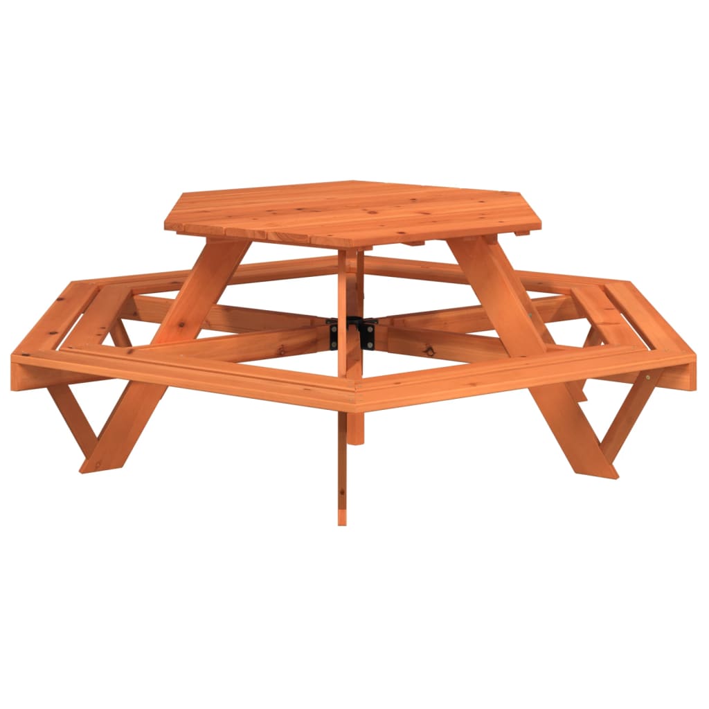 Table de pique-nique pour 6 enfants avec parasol hexagone sapin