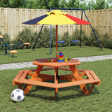 Table de pique-nique pour 6 enfants avec parasol hexagone sapin