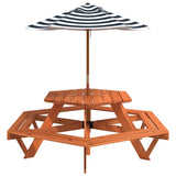 Table de pique-nique pour 6 enfants avec parasol hexagone sapin