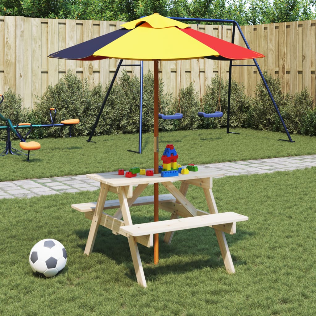 Table de pique-nique pour 4 enfants avec trou de parasol sapin