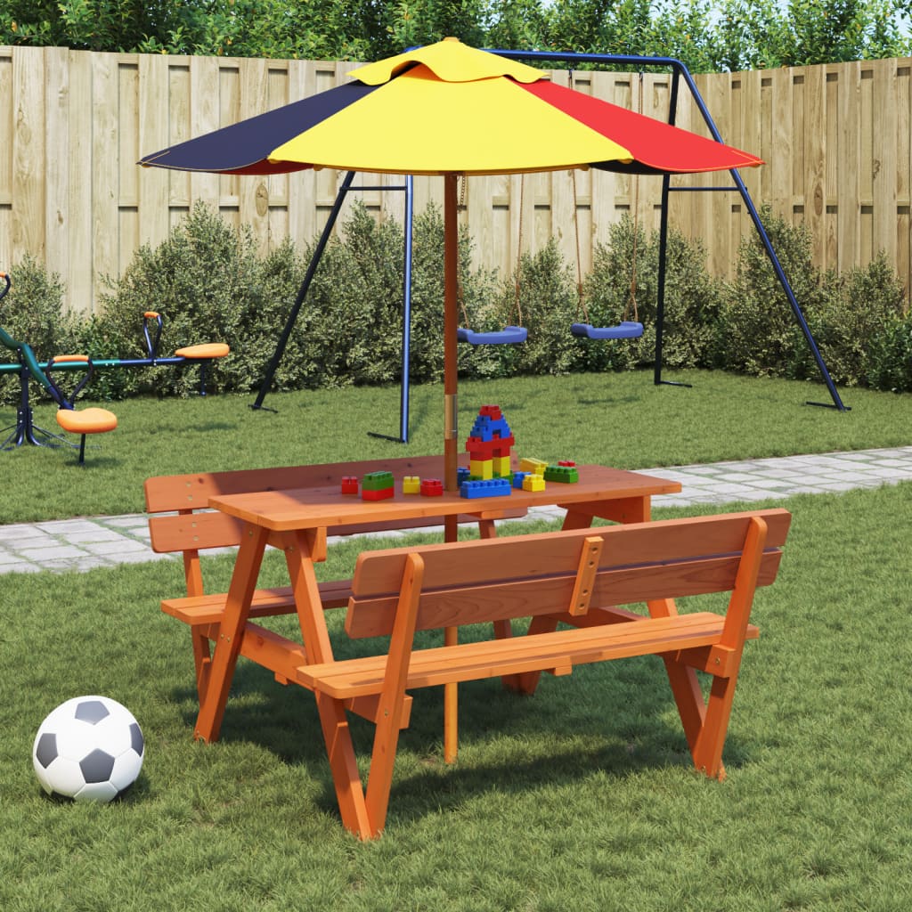 Table de pique-nique pour 4 enfants avec trou de parasol sapin