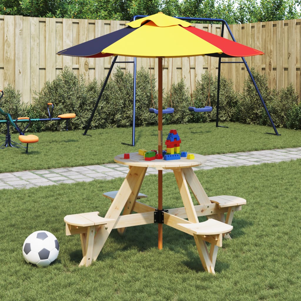 Table de pique-nique pour 4 enfants avec trou de parasol rond