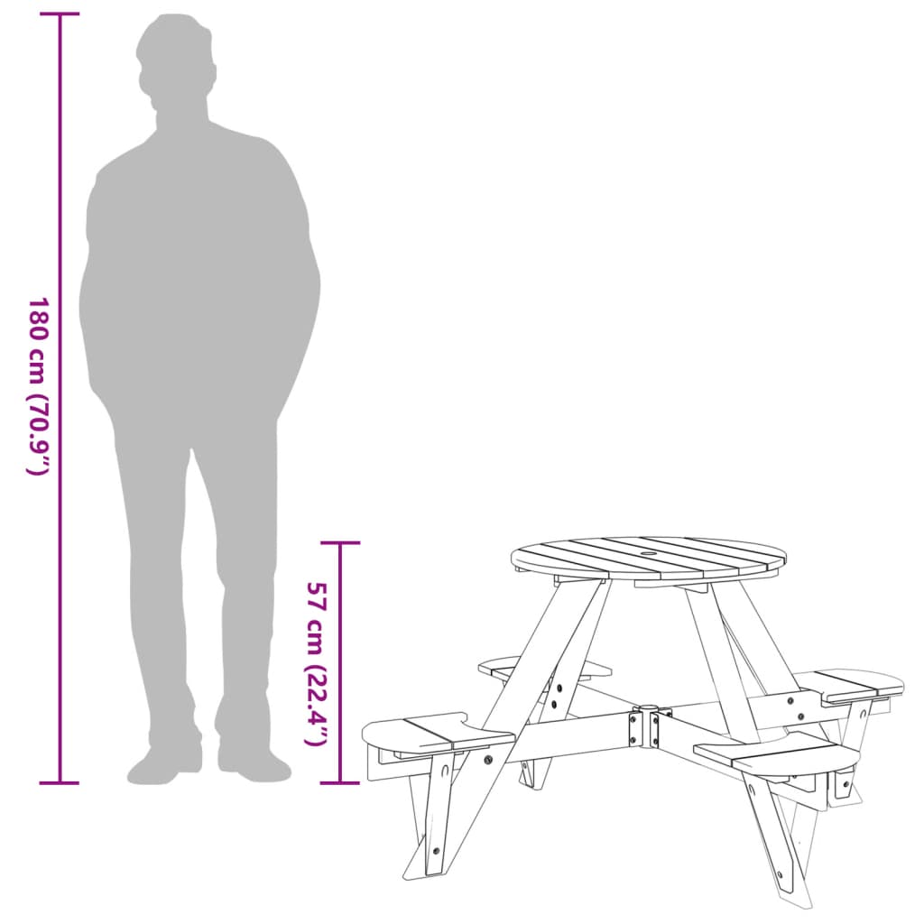 Table de pique-nique pour 4 enfants avec trou de parasol rond