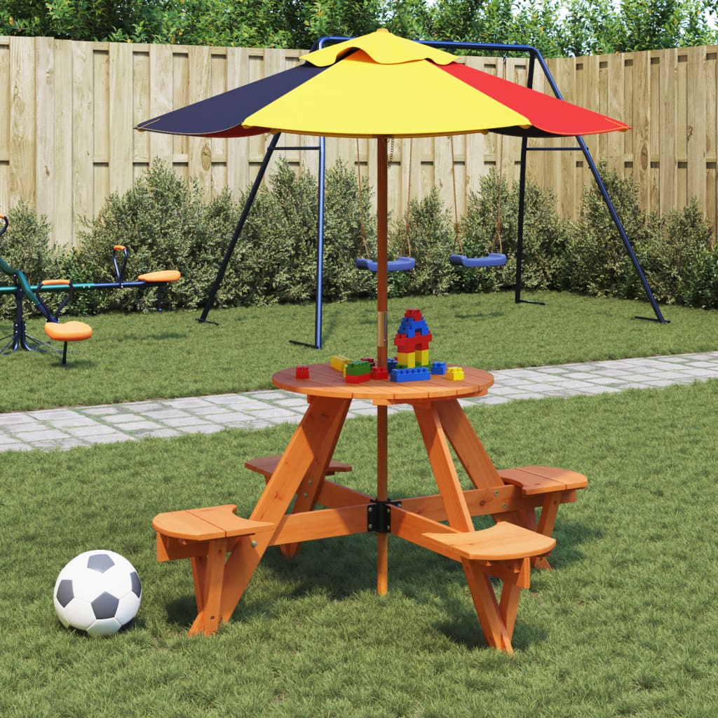 Table de pique-nique pour 4 enfants avec trou de parasol rond