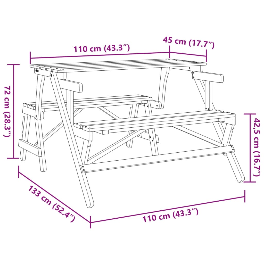 2 in 1 convertible picnic table with solid fir benches