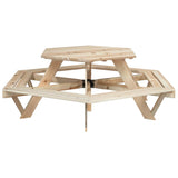 Table de pique-nique pour 6 enfants avec bancs hexagonal sapin