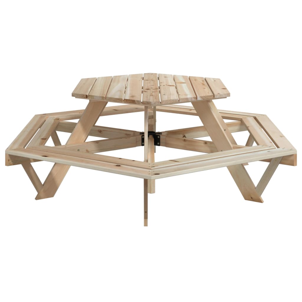 Table de pique-nique pour 6 enfants avec bancs hexagonal sapin