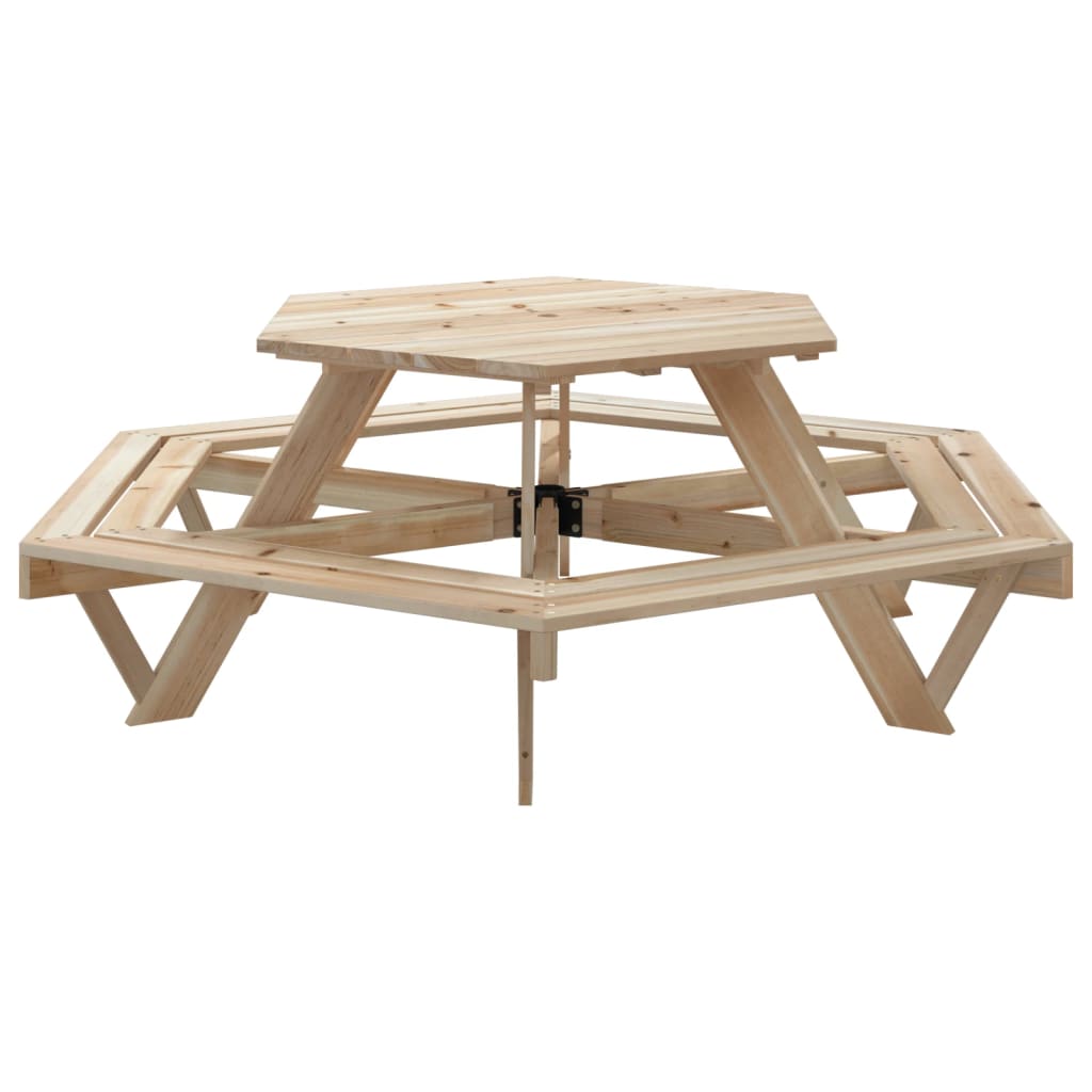 Table de pique-nique pour 6 enfants avec bancs hexagonal sapin