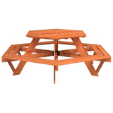 Table de pique-nique pour 6 enfants avec bancs hexagonal sapin