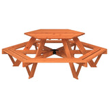 Table de pique-nique pour 6 enfants avec bancs hexagonal sapin