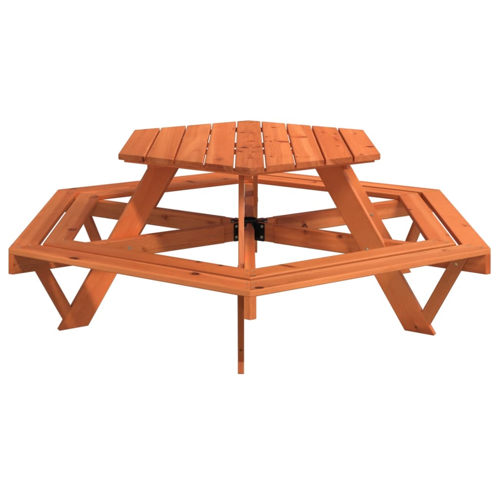 Table de pique-nique pour 6 enfants avec bancs hexagonal sapin