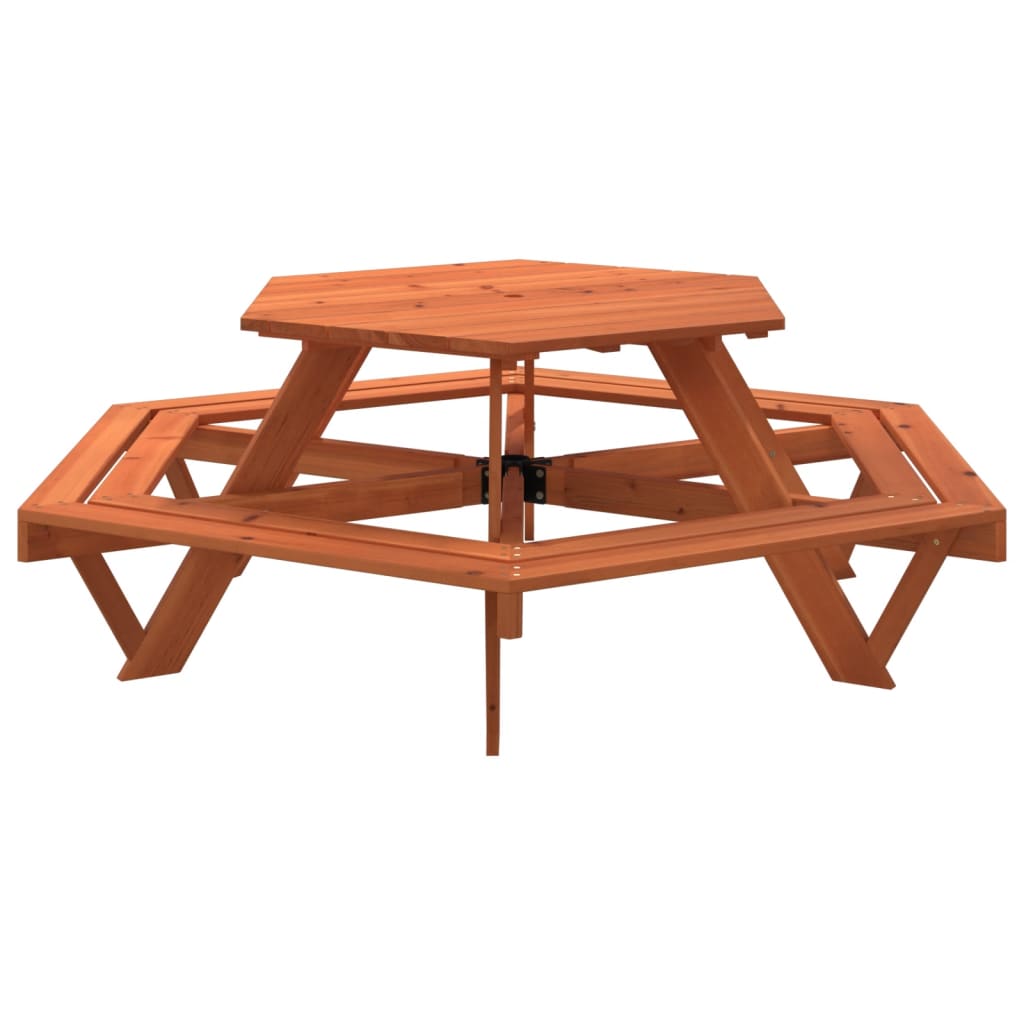 Table de pique-nique pour 6 enfants avec bancs hexagonal sapin