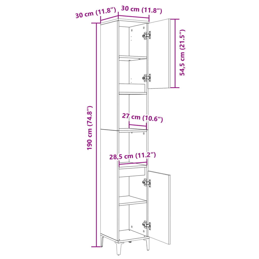 Armoire salle de bain chêne sonoma 30x30x190 cm