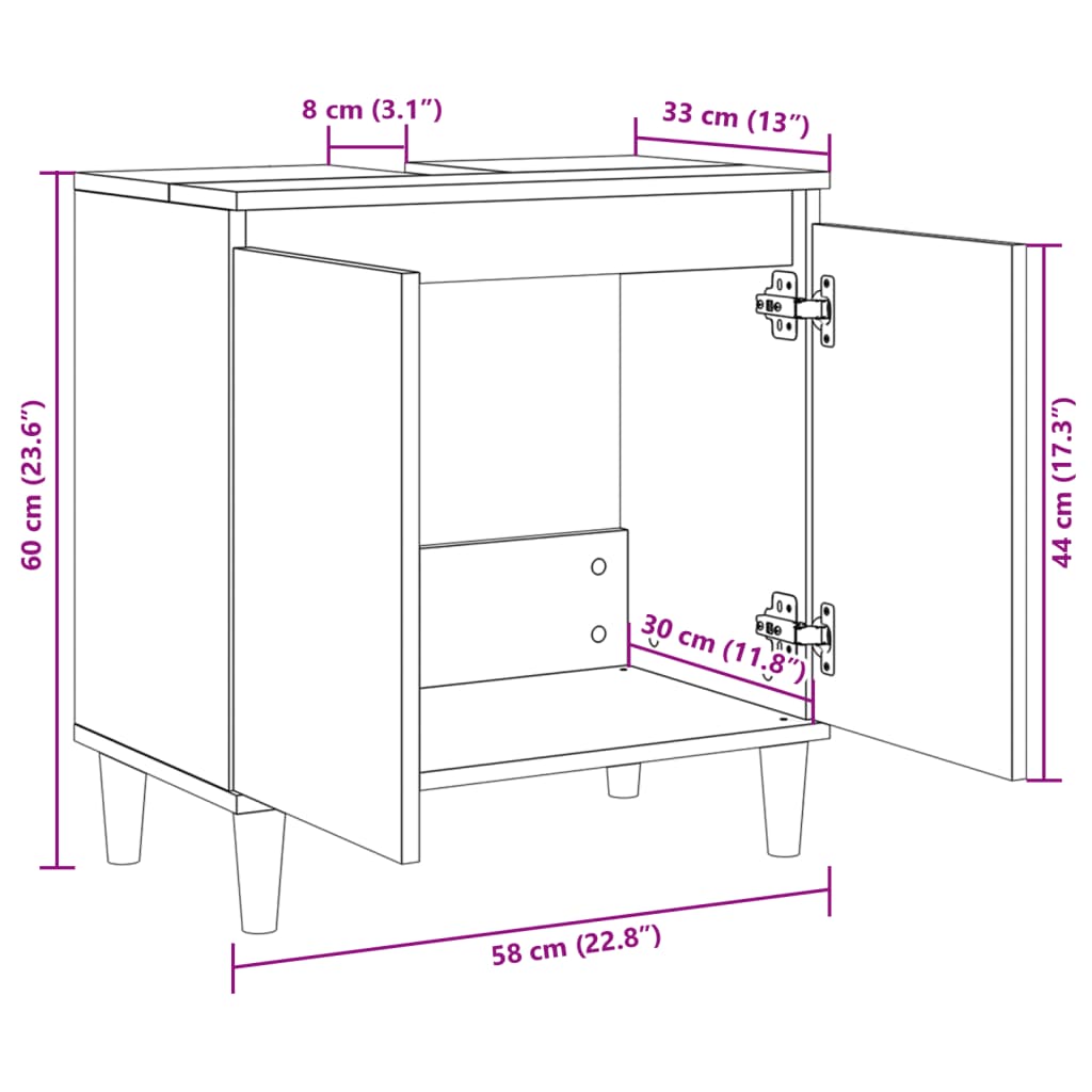 Meuble d'évier chêne sonoma 58x33x60 cm bois d'ingénierie