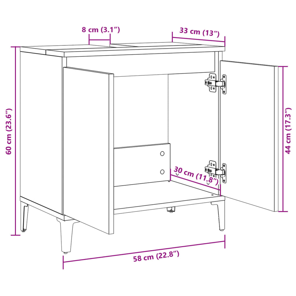 Meuble d'évier chêne sonoma 58x33x60 cm bois d'ingénierie