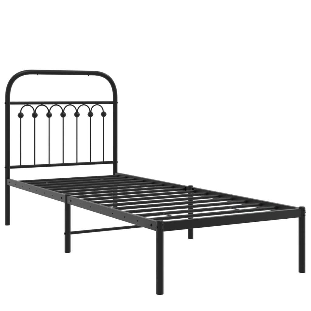 Cadre de lit métal sans matelas avec tête de lit noir 80x200 cm