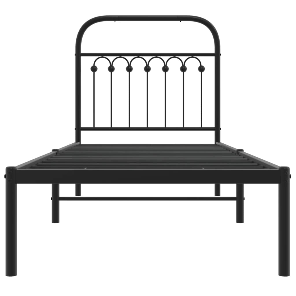 Cadre de lit métal sans matelas avec tête de lit noir 80x200 cm